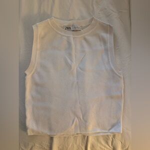 Zara White Cropped Sleeveless Sweater Tank